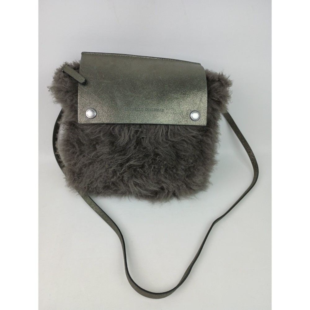 Brunello Cucinelli Grey Fur Crossbody Bag